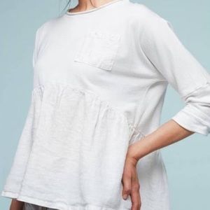 Anthropologie Linen/Cotton White Peplum Top